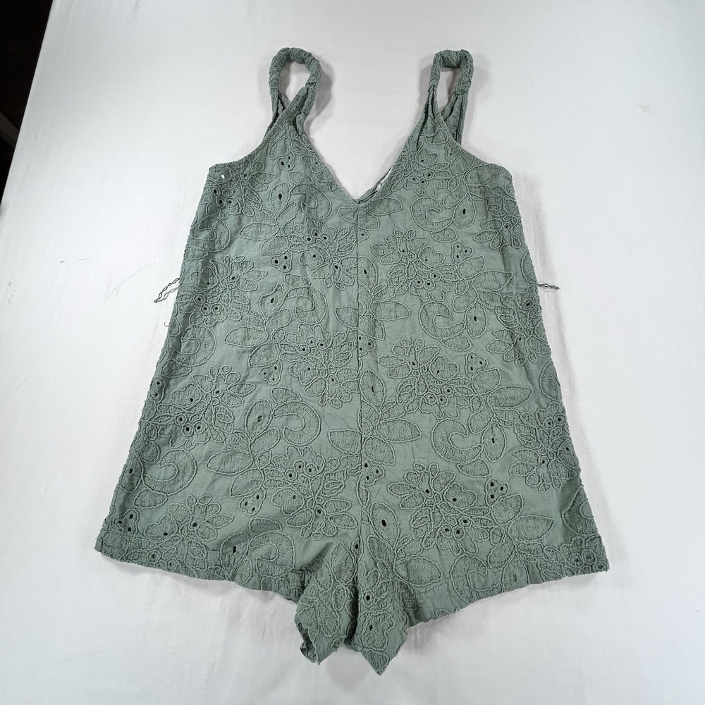 Zara Romper S Green Lace Eyelet Short Boho Simple Fairy Festival Summer Relax